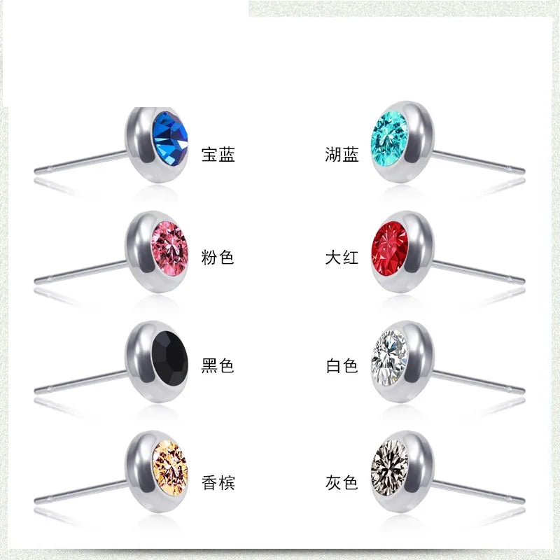 Simple Color Diamond Stainless Steel Round Stud Earrings