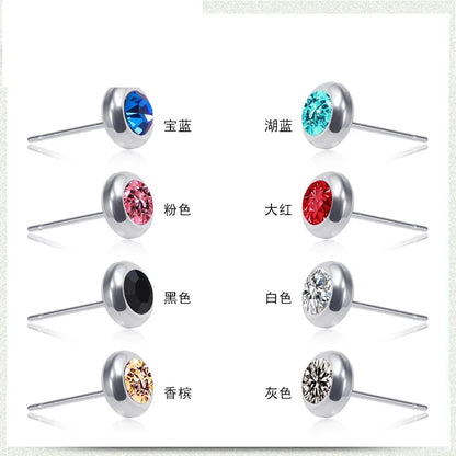 Simple Color Diamond Stainless Steel Round Stud Earrings