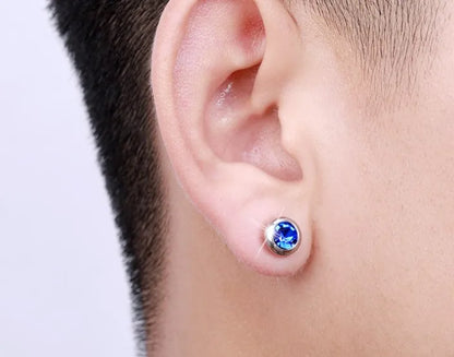 Simple Color Diamond Stainless Steel Round Stud Earrings