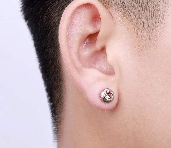 Simple Color Diamond Stainless Steel Round Stud Earrings