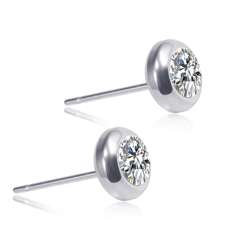 Simple Color Diamond Stainless Steel Round Stud Earrings