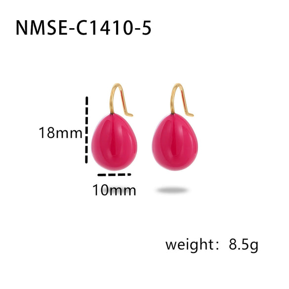 Simple Color Oil Dripping Bean Titanium Steel Electroplated Earrings Fashionable Light Luxury Nonfading