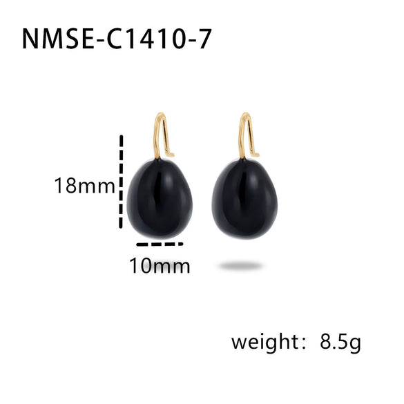 Simple Color Oil Dripping Bean Titanium Steel Electroplated Earrings Fashionable Light Luxury Nonfading