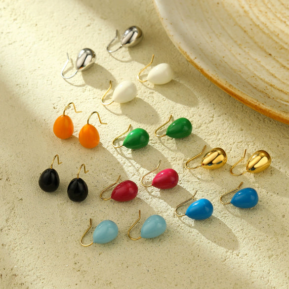 Simple Color Oil Dripping Bean Titanium Steel Electroplated Earrings Fashionable Light Luxury Nonfading