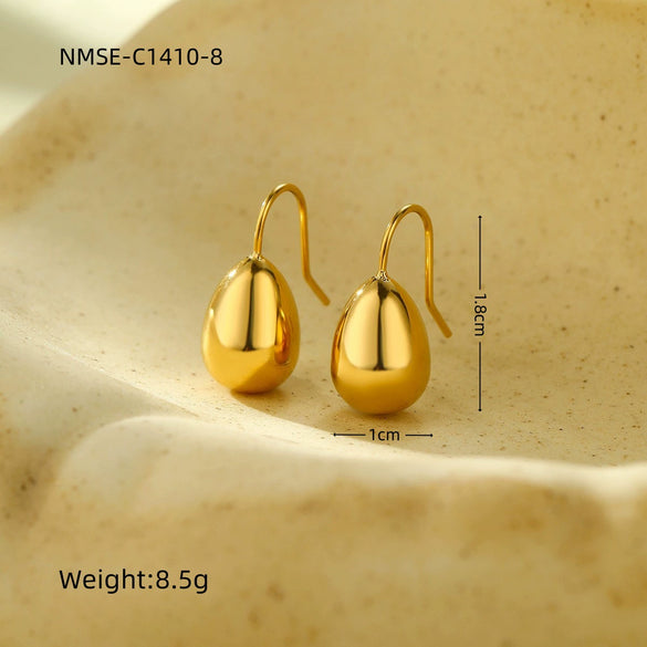 Simple Color Oil Dripping Bean Titanium Steel Electroplated Earrings Fashionable Light Luxury Nonfading