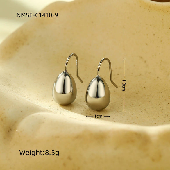Simple Color Oil Dripping Bean Titanium Steel Electroplated Earrings Fashionable Light Luxury Nonfading