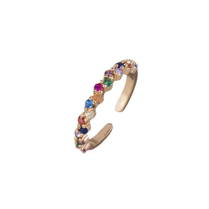 Simple Color Star Constellation Adjustable Opening Rainbow Zircon Copper Ring