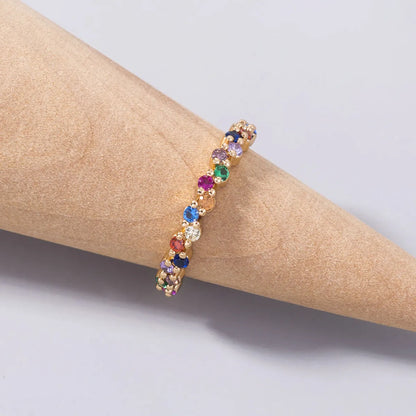 Simple Color Star Constellation Adjustable Opening Rainbow Zircon Copper Ring