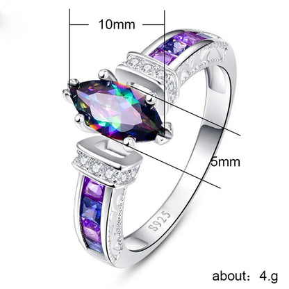 Simple Colorful Oval Zircon Ring Female Fashion Trend Copper Ring Jewelry