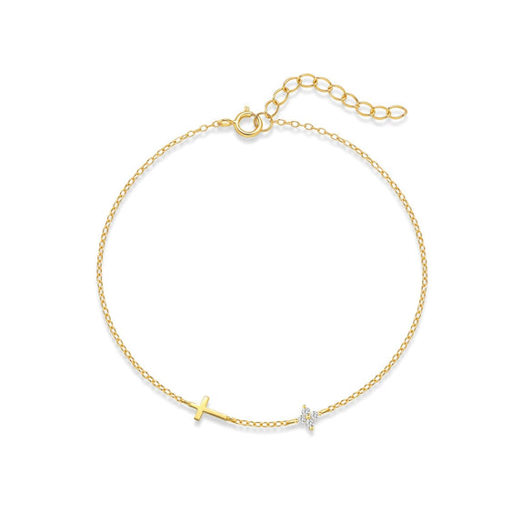 Simple Commute Women's S925 Sterling Silver Glossy Cross Zircon Stitching Four Petal Flower Geometric Electroplated Bracelet