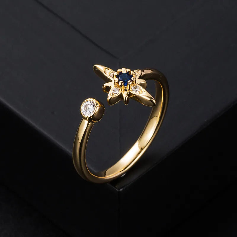 Simple Constellation Shape Copper Gold-Plated Opening Adjustable Ring Wholesale