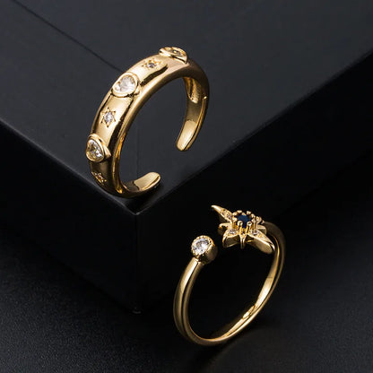 Simple Constellation Shape Copper Gold-Plated Opening Adjustable Ring Wholesale