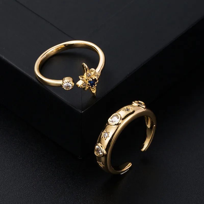 Simple Constellation Shape Copper Gold-Plated Opening Adjustable Ring Wholesale