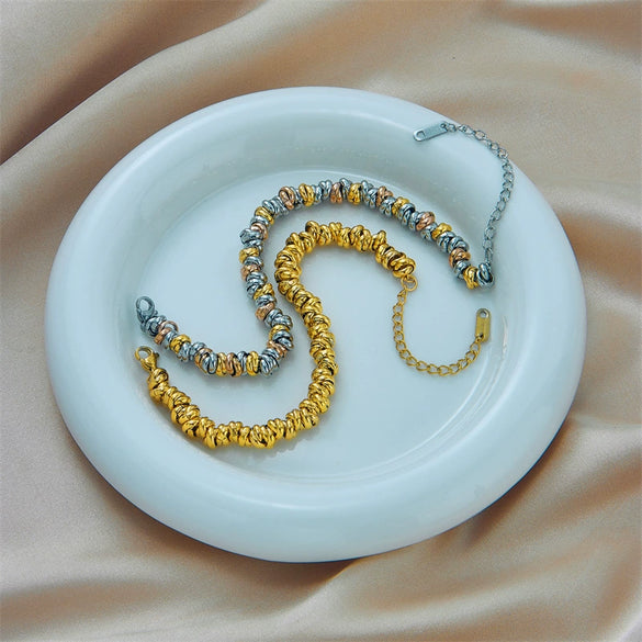 Simple Contrast Color Titanium Steel Circle Beaded Woven Retro Personality All Match Women's Bracelet With Electroplating