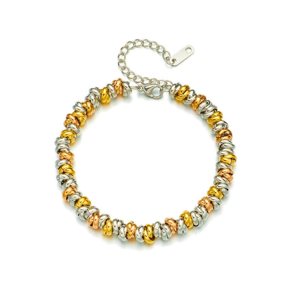 Simple Contrast Color Titanium Steel Circle Beaded Woven Retro Personality All Match Women's Bracelet With Electroplating