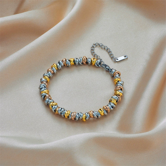 Simple Contrast Color Titanium Steel Circle Beaded Woven Retro Personality All Match Women's Bracelet With Electroplating