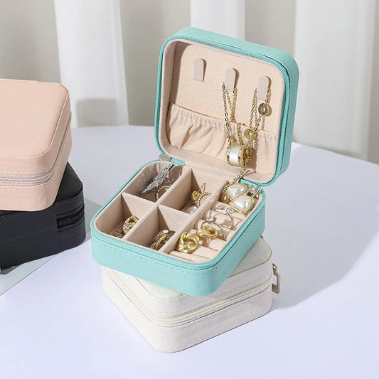 Simple Convenient Square Solid Color Zipper Jewelry Box