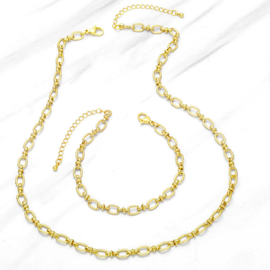 Simple Copper 18k Gold-plated Thick Chain Necklace Bracelet