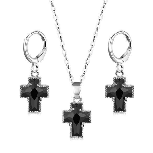 Simple Copper Inlaid Zircon Cross Earrings And Necklace Jewelry Set With O Chain For Women