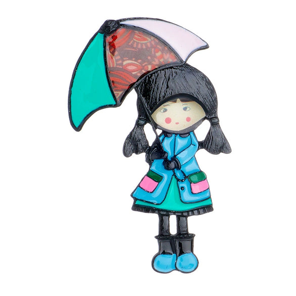 Simple Creative Cute Cartoon Little Girl Umbrella Badge Alloy Decorative Brooch With Oil Dropping Treatment