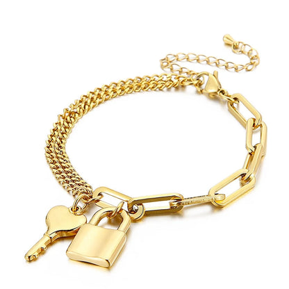 Simple Creative Stainless Steel Thick Chain Key Lock Irregular Bracelet Wholesale Gooddiy