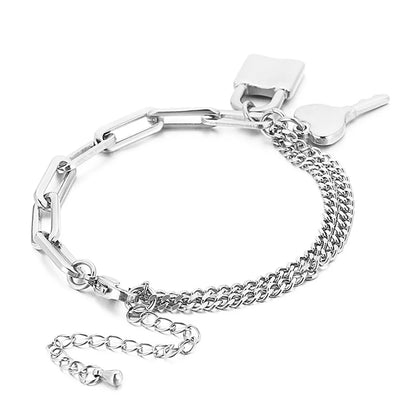 Simple Creative Stainless Steel Thick Chain Key Lock Irregular Bracelet Wholesale Gooddiy