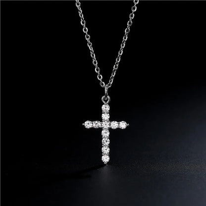 Simple Cross Pendant Preserving Electroplated Copper Micro-inlaid Zircon Necklace