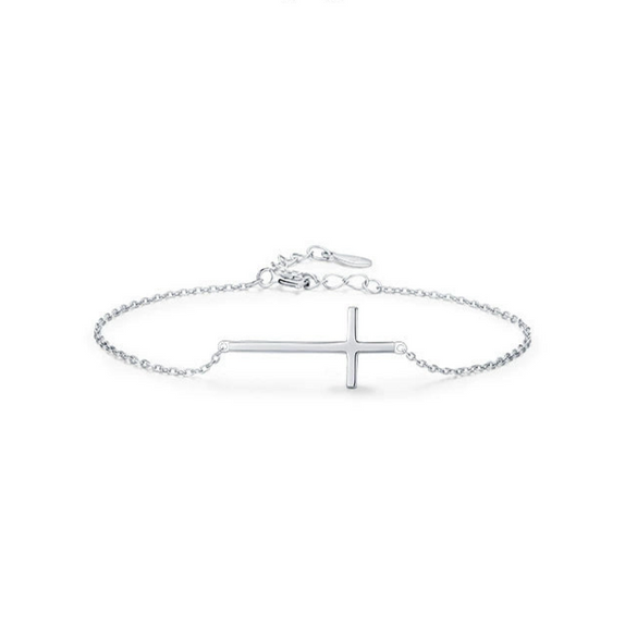 Simple Cross S925 Sterling Silver Bracelet For Women With Mirror Design And Geometric Styling Electroplated