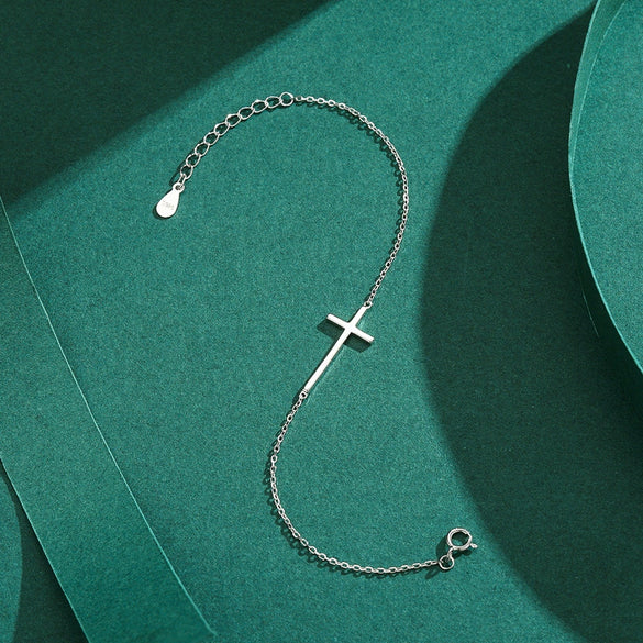 Simple Cross S925 Sterling Silver Bracelet For Women With Mirror Design And Geometric Styling Electroplated