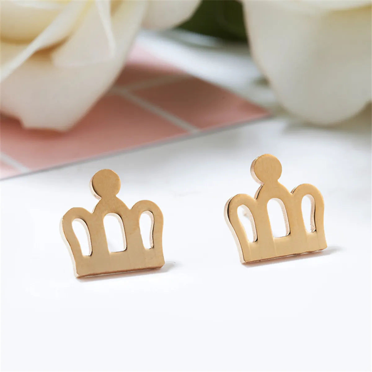 Simple Crown Stainless Steel Earrings