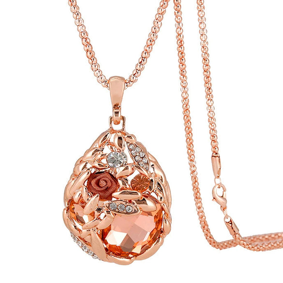 Simple Crystal Wheat Ear Necklace Women Alloy Corn Chain Long Sweater Chain Fashion Versatile Pendant Accessory