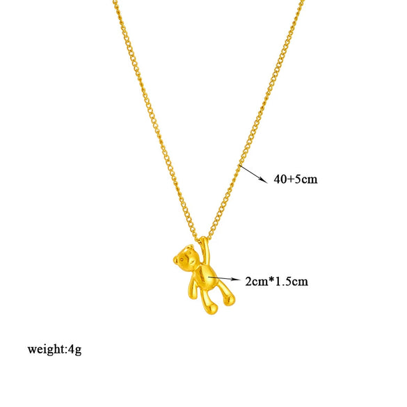 Simple Cute Cartoon Three Dimensional Glossy Bear Pendant Titanium Steel Necklace With Metal Chain Electroplated