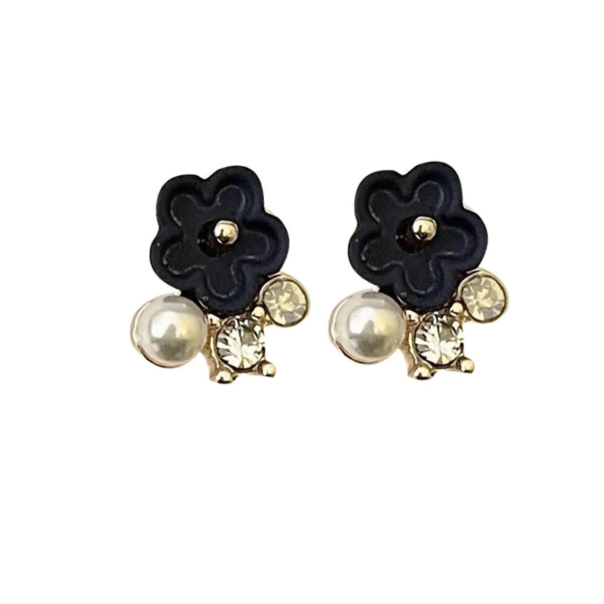 Simple Cute Flower Alloy Earrings Mini Pearl Diamond Earrings