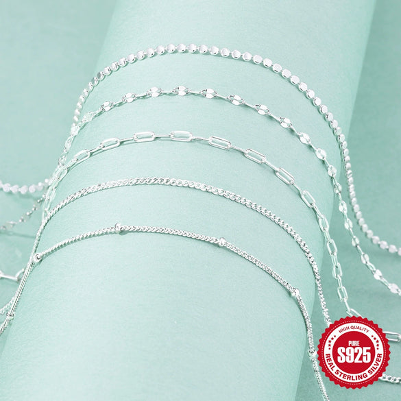 Simple Daily Wear S925 Sterling Silver Paper Clip Chain Unisex Diy Bracelet With Geometric Design And Electroplating