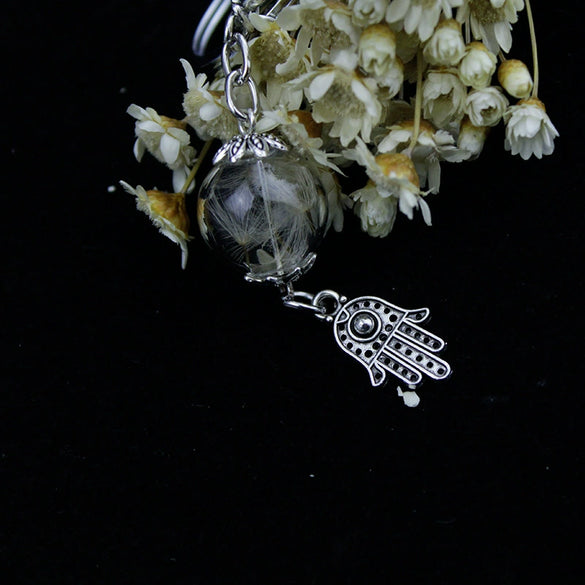 Simple Dandelion Seed Glass Drifting Bottle Hanging Letter Keychain With Dried Flowers