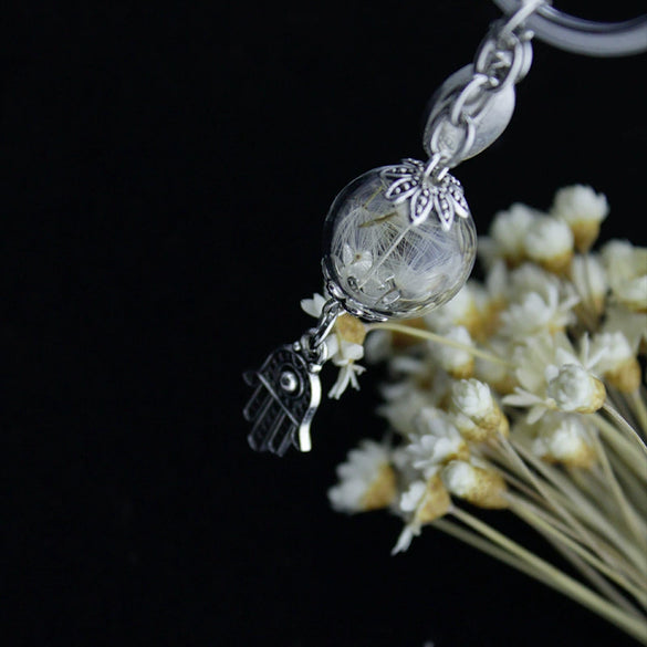 Simple Dandelion Seed Glass Drifting Bottle Hanging Letter Keychain With Dried Flowers