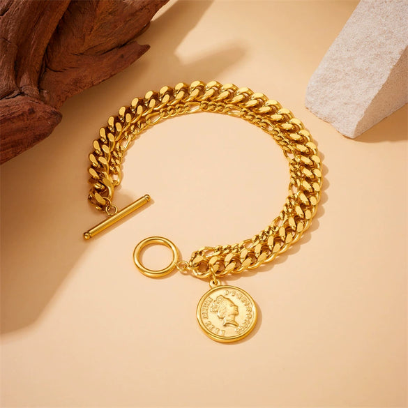 Simple Design Allmatch Stitching Doublelayer Hiphop Distinctive Unisex Titanium Steel Bracelet With Geometric Pattern And Electroplating Treatment