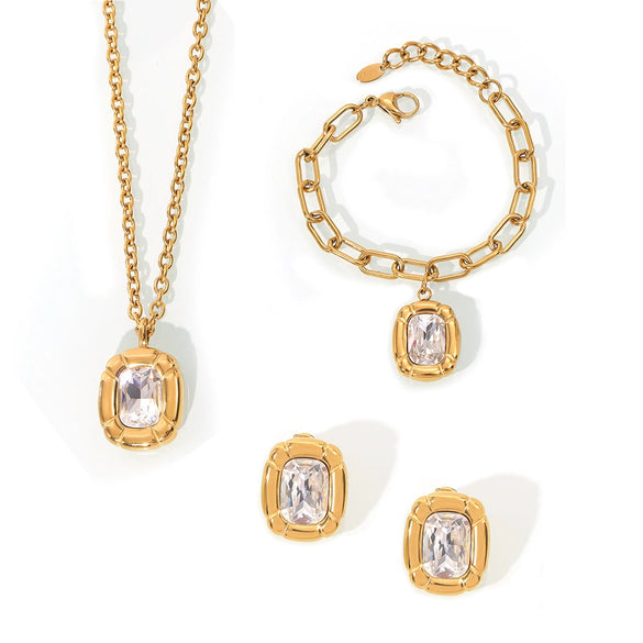 Simple Design Geometric Oval Diamondencrusted Goldplated Titanium Steel Pendant Jewelry With Electroplating For Women