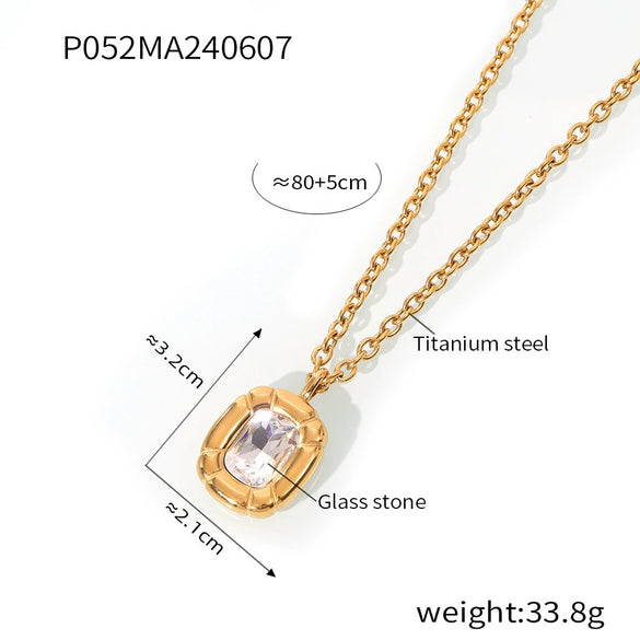 Simple Design Geometric Oval Diamondencrusted Goldplated Titanium Steel Pendant Jewelry With Electroplating For Women