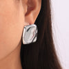 Simple Design Glow Surface Bump Square Titanium Steel Earrings With 18K Gold Plated Electroplating And Geometric Pattern