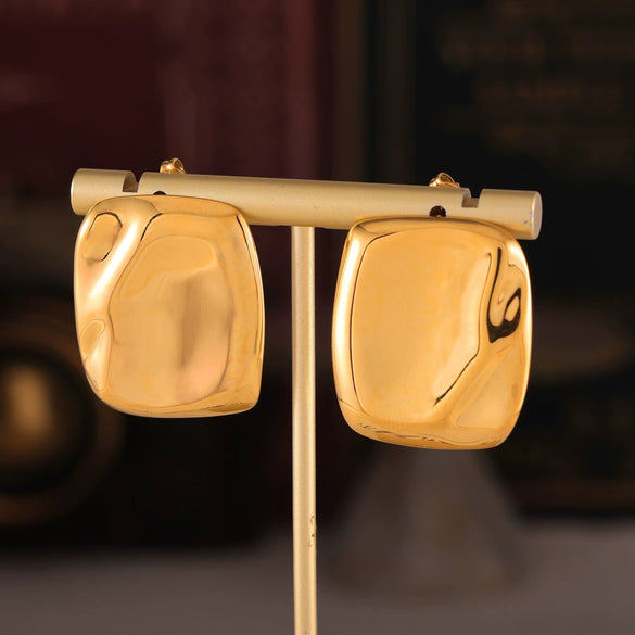 Simple Design Glow Surface Bump Square Titanium Steel Earrings With 18K Gold Plated Electroplating And Geometric Pattern