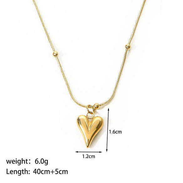 Simple Design Love Necklace With Globoid Heart Pendant For Ladies Made Of Stainless Steel And Titanium Steel With Pvdp Furnace Real Gold Treatment