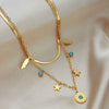Simple Devil's Eyes Double Layer Geometric Turquoise Pendant Titanium Steel Clavicle Chain With Electroplating For Unisex