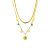 Simple Devil's Eyes Double Layer Geometric Turquoise Pendant Titanium Steel Clavicle Chain With Electroplating For Unisex