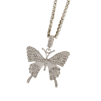 Simple Diamond Chain Creative Mix Full Diamond Butterfly Pendent Necklace