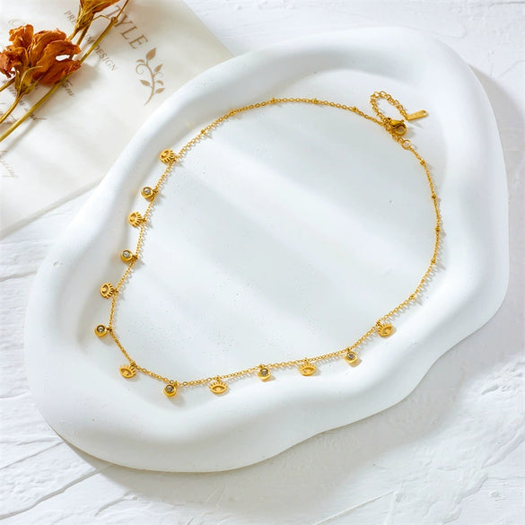 Simple Diamond Eye Geometric Titanium Steel Necklace For Women With Electroplating Design