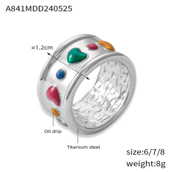 Simple Distinctive Love Design Sense Wide Face Ring In Titanium Steel With Gold Plated Electroplating And Geometric Style
