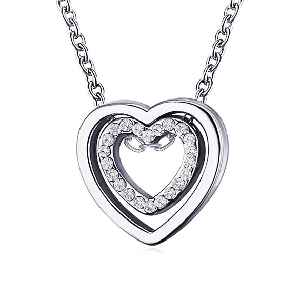 Simple Double Heart Pendant O Chain Necklace For Women Alloy With Electroplating All Match Full Diamond Hollow Crystal Design