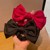 Simple Double Layer Big Bow Hair Ring For Girls Handmade With Black Marubeni Head Rubber Tendon