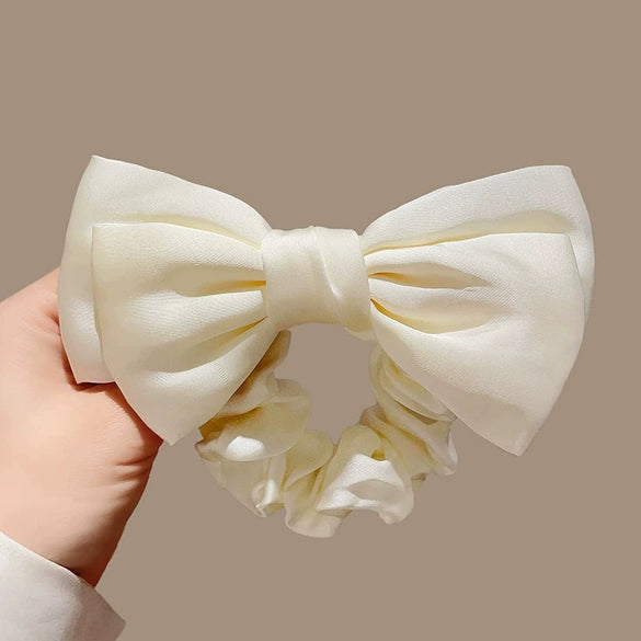 Simple Double Layer Big Bow Hair Ring For Girls Handmade With Black Marubeni Head Rubber Tendon